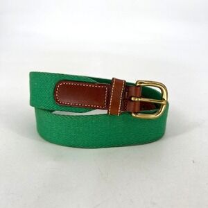 Vtg Dooney & Bourke At Ease Belt Womens 26 Green Canvas Brown Leather Brass
